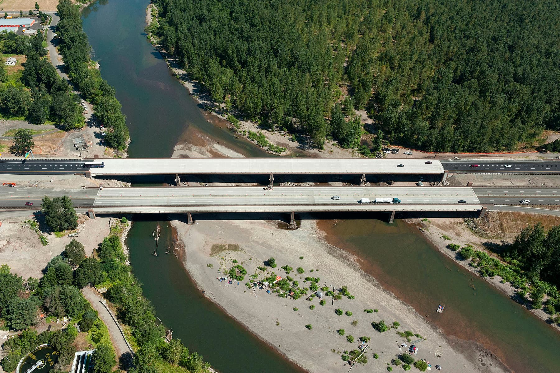 Overhead view of bridge under construction