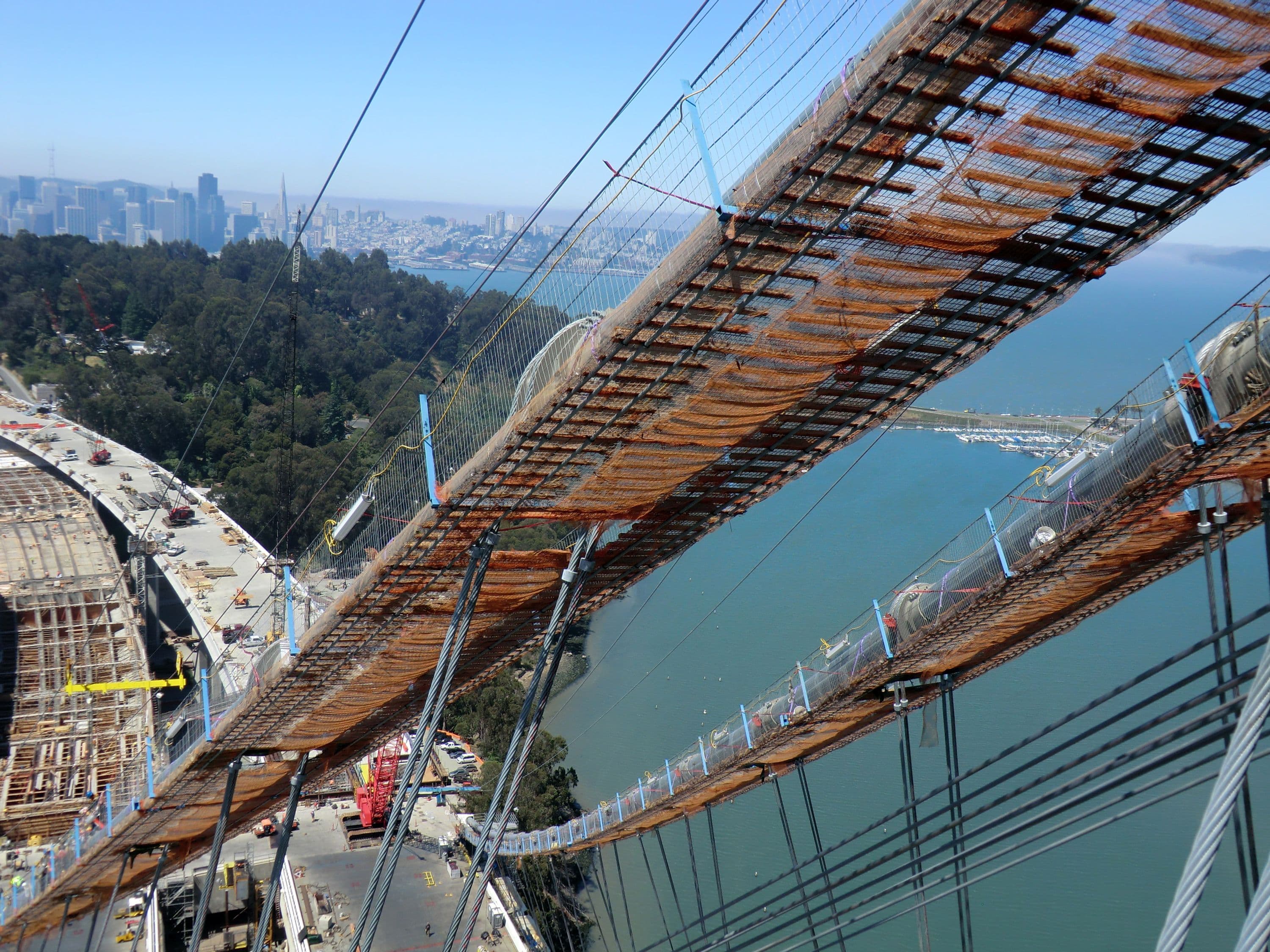 Main span catwalks during construction